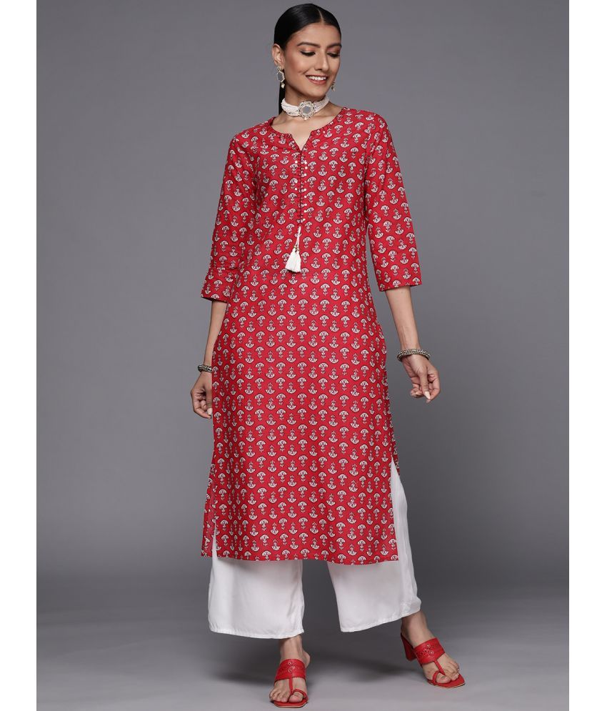     			Varanga Cotton Printed Straight Women's Kurti - Red ( Pack of 1 )