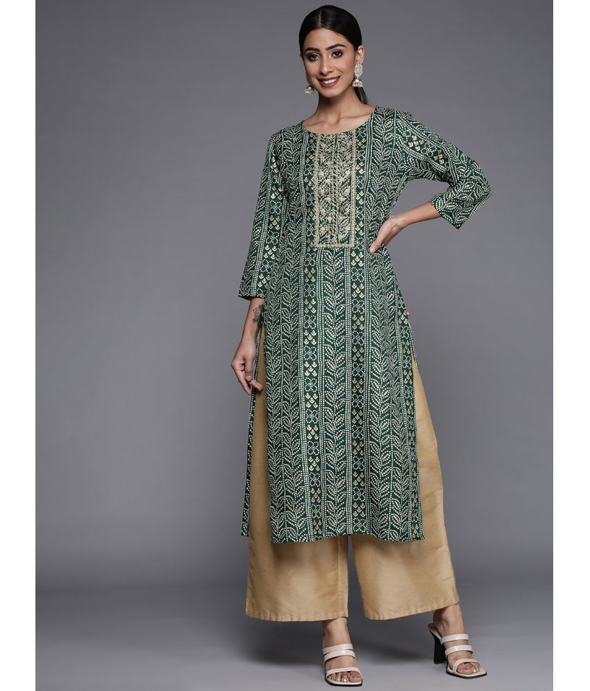     			Varanga Cotton Silk Embroidered Straight Women's Kurti - Green ( Pack of 1 )