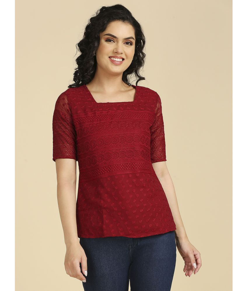     			gufrina Red Georgette Women's Regular Top ( Pack of 1 )