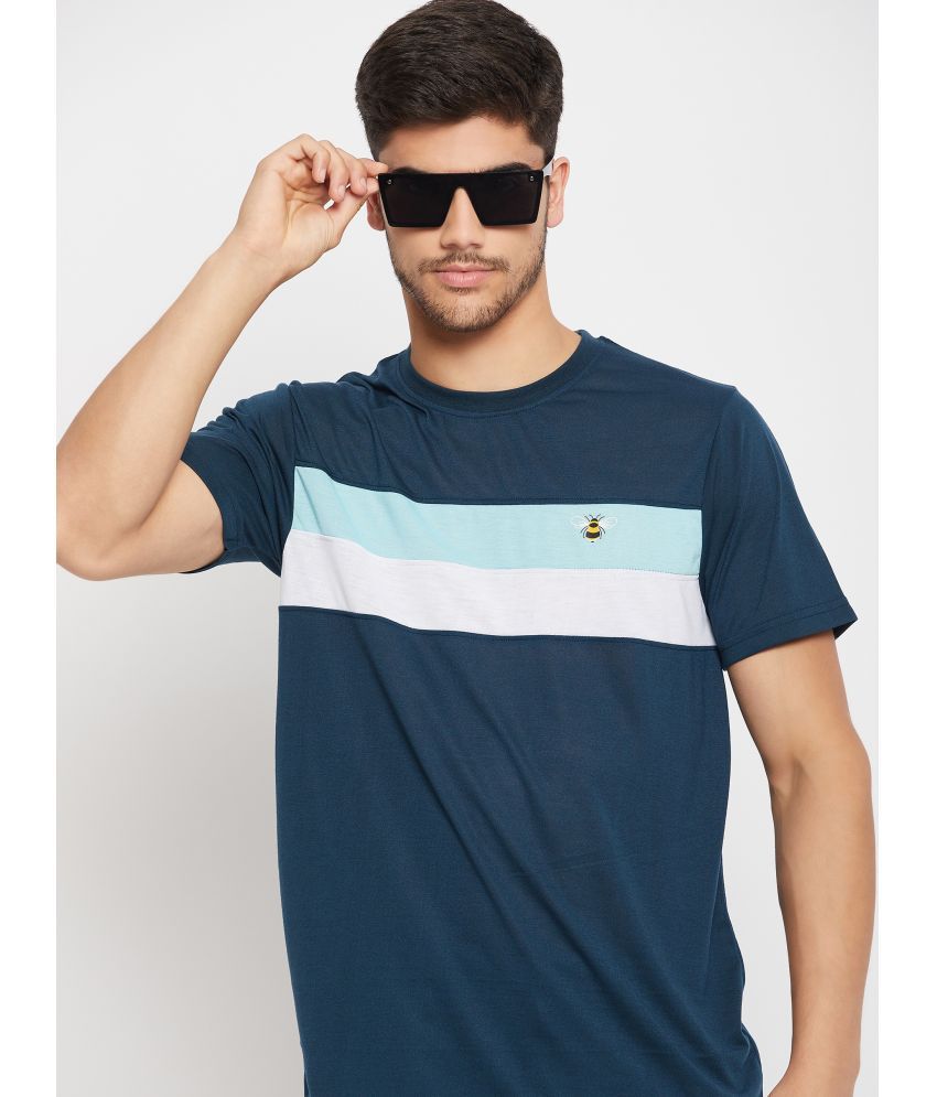     			Auxamis Cotton Blend Regular Fit Colorblock Half Sleeves Men's T-Shirt - Navy ( Pack of 1 )