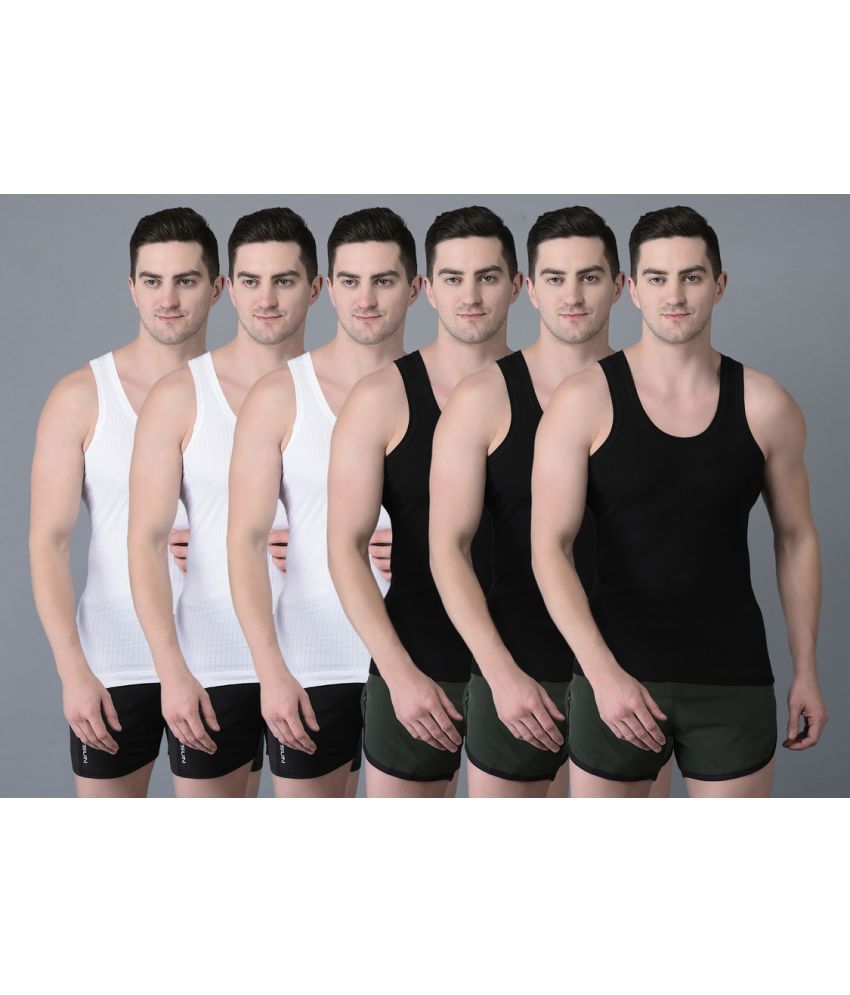     			Pack of 6 Dollar Bigboss Black-White Solid Cotton Blend Men Vest