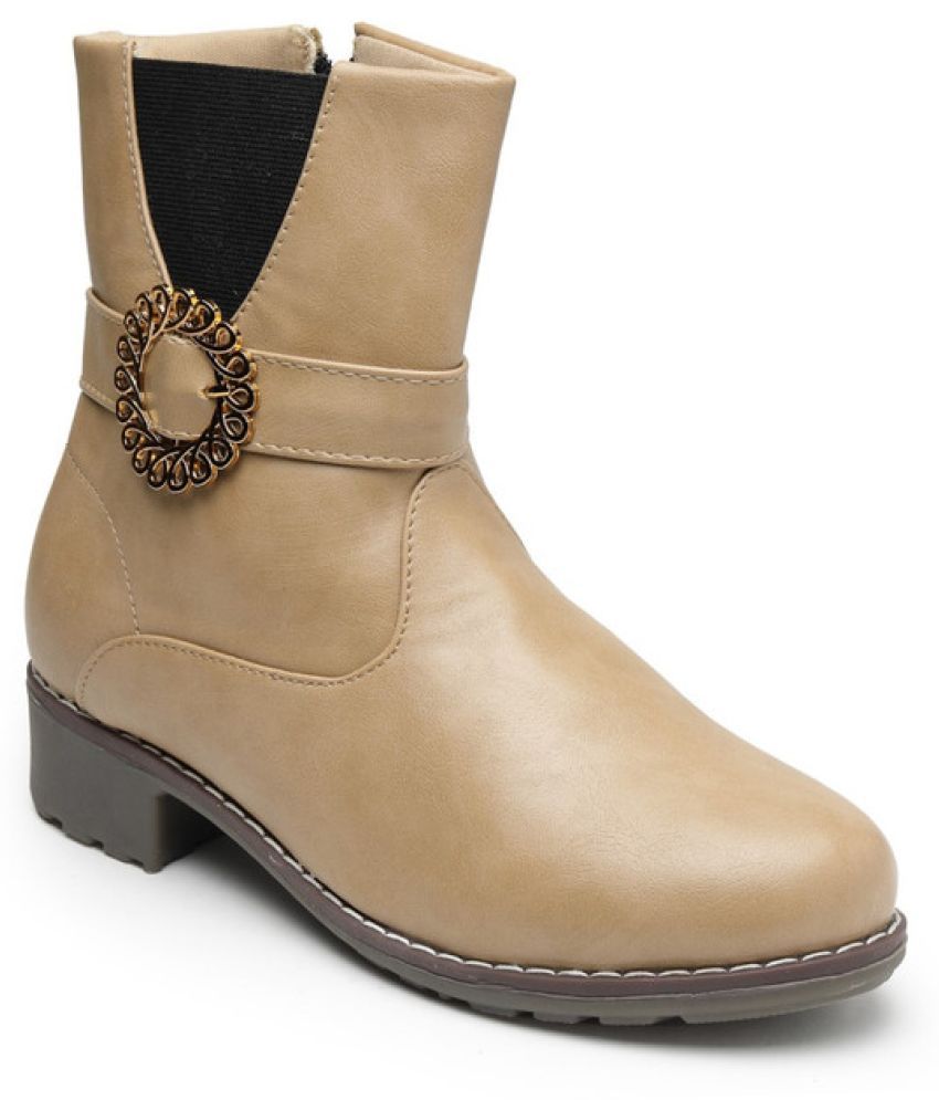     			NATSHUZ Beige Women's Ankle Length Boots