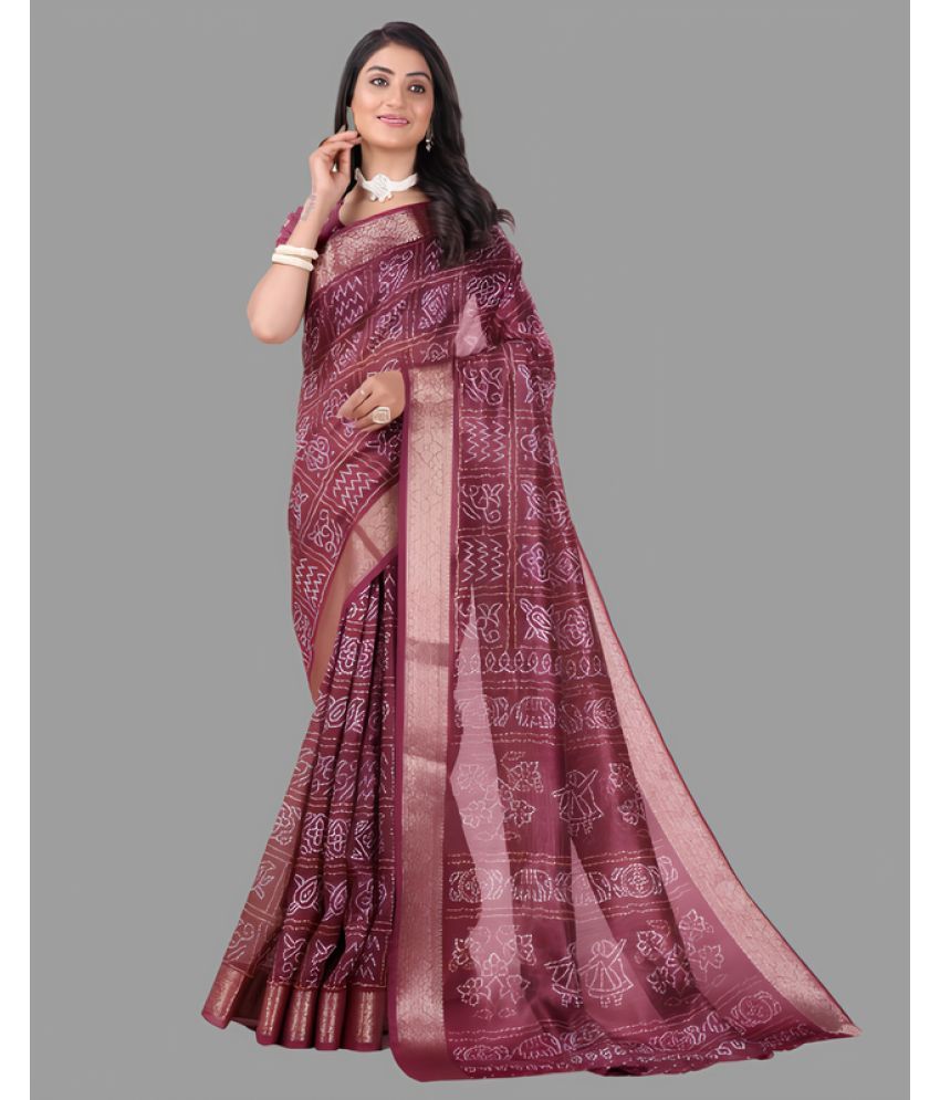     			Sanwariya Silks Cotton Printed Saree With Blouse Piece - Wine ( Pack of 1 )