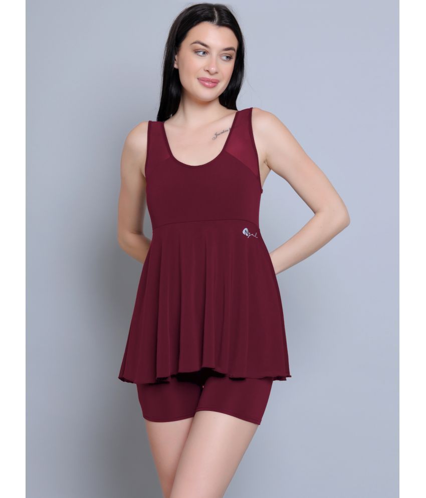     			N-Gal Lycra Maroon One Piece Swimsuit without Skirt - Single