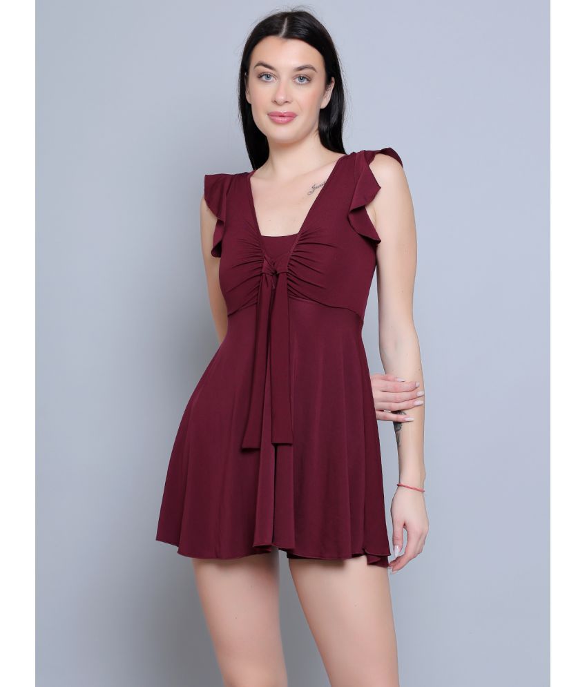    			N-Gal Lycra Maroon One Piece Swimsuit without Skirt - Single