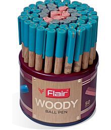 FLAIR Woody Ball Pen (Pack of 50, Blue, Black, Red)