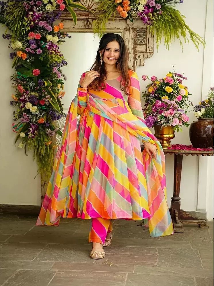 Buy Pink Tie & Dye Rayon Sleeveless Frilled Hemline Kurti with White Cotton  Silk Pants Kurti Set - Kurti Sets Online in India | Colorauction