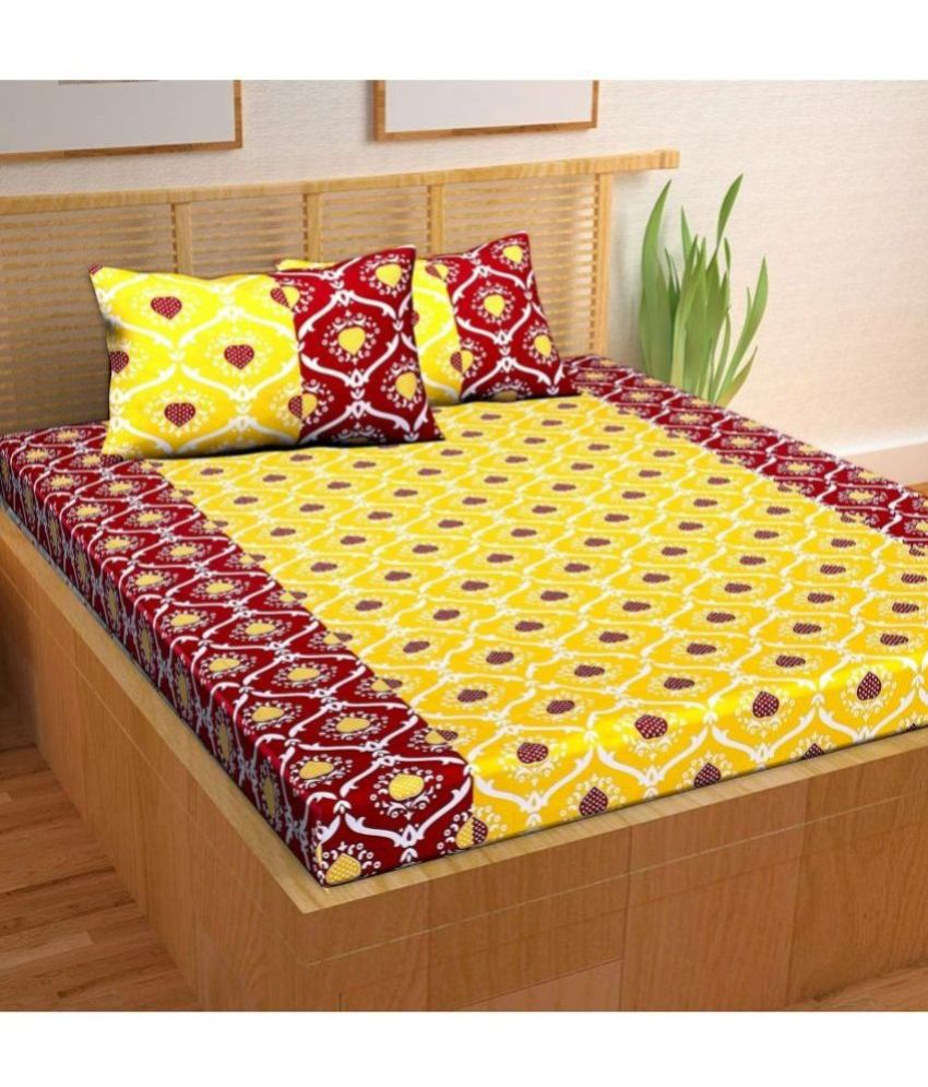     			ETHNICO Cotton Ethnic Double Bedsheet with 2 Pillow Covers - Maroon