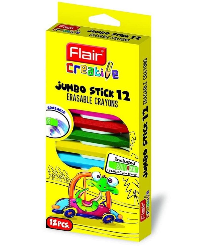     			FLAIR Creative Series Non- Toxic Colouring 12 Shades Jumbo Stick Erasable Crayons (Set of 3, Multicolor)