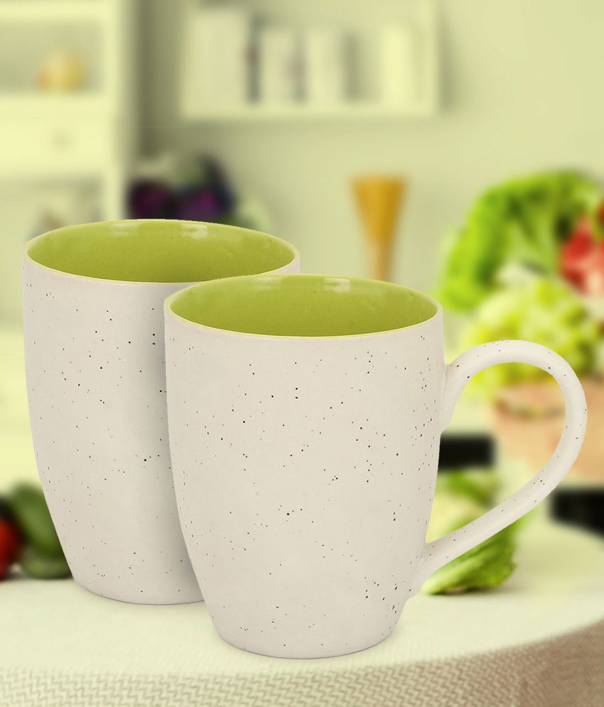     			HOMETALES - Green Matte Ceramic Milk And Coffee Mug, 330ml each, (Pack of 2)