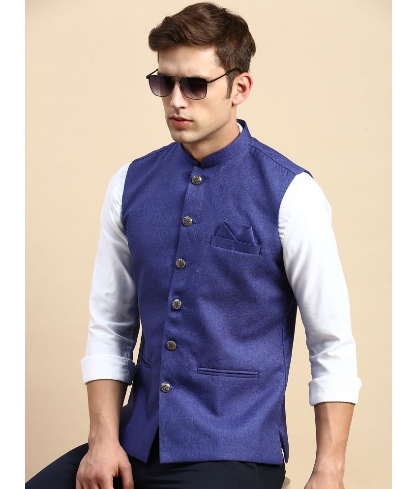     			Showoff - Blue Cotton Blend Men's Nehru Jacket ( Pack of 1 )