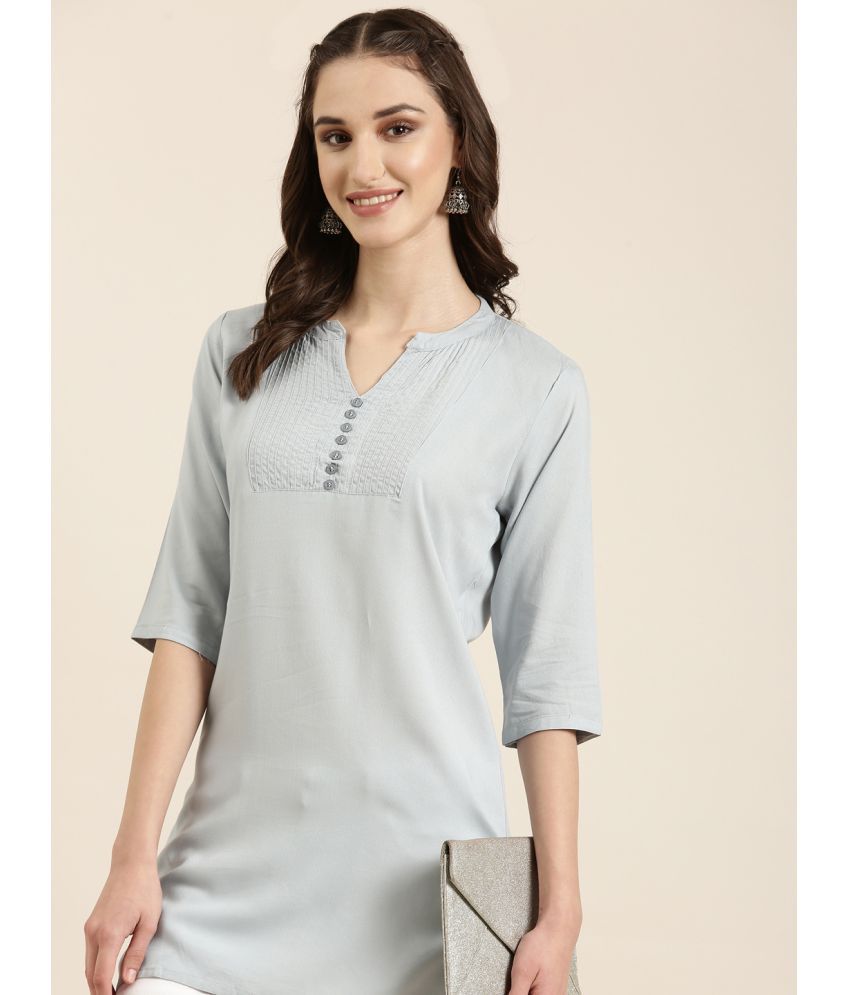     			Showoff Cotton Blend Embellished Straight Women's Kurti - Grey ( Pack of 1 )