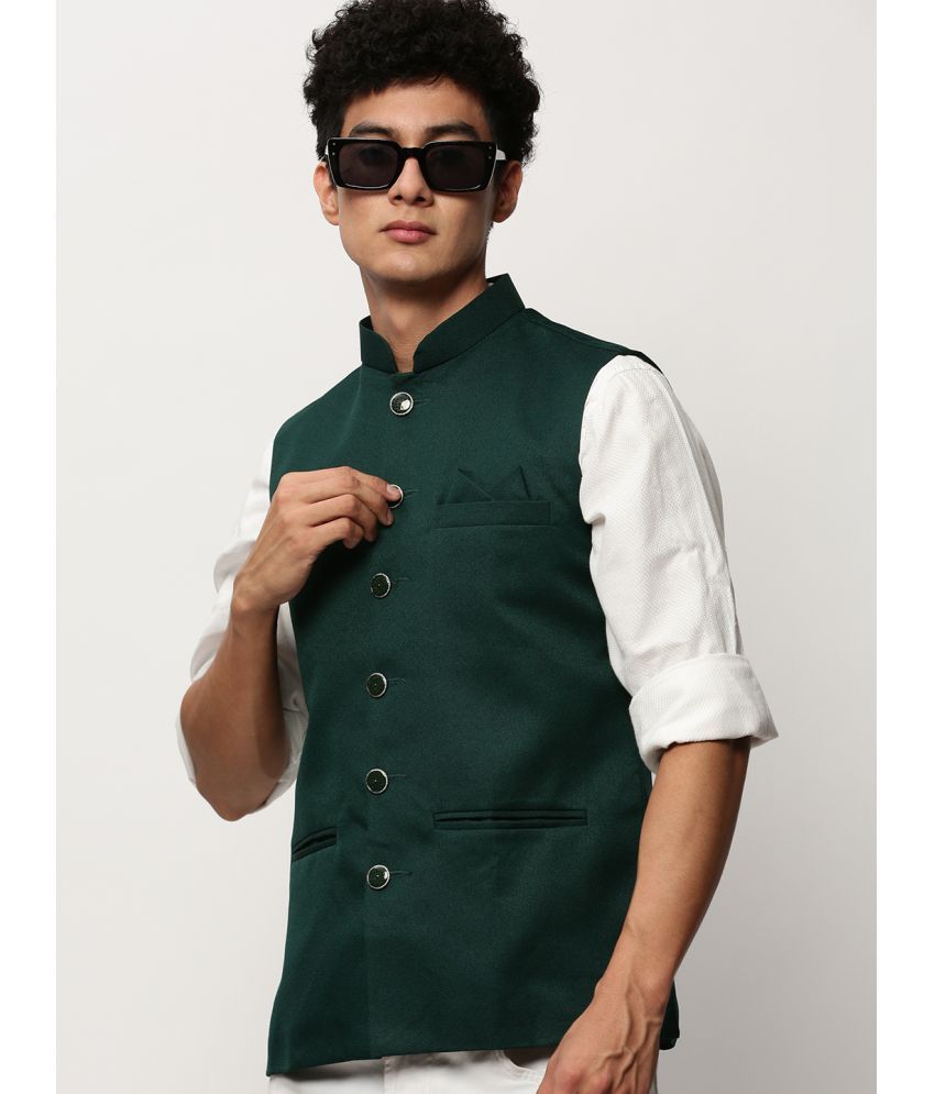     			Showoff - Green Cotton Blend Men's Nehru Jacket ( Pack of 1 )