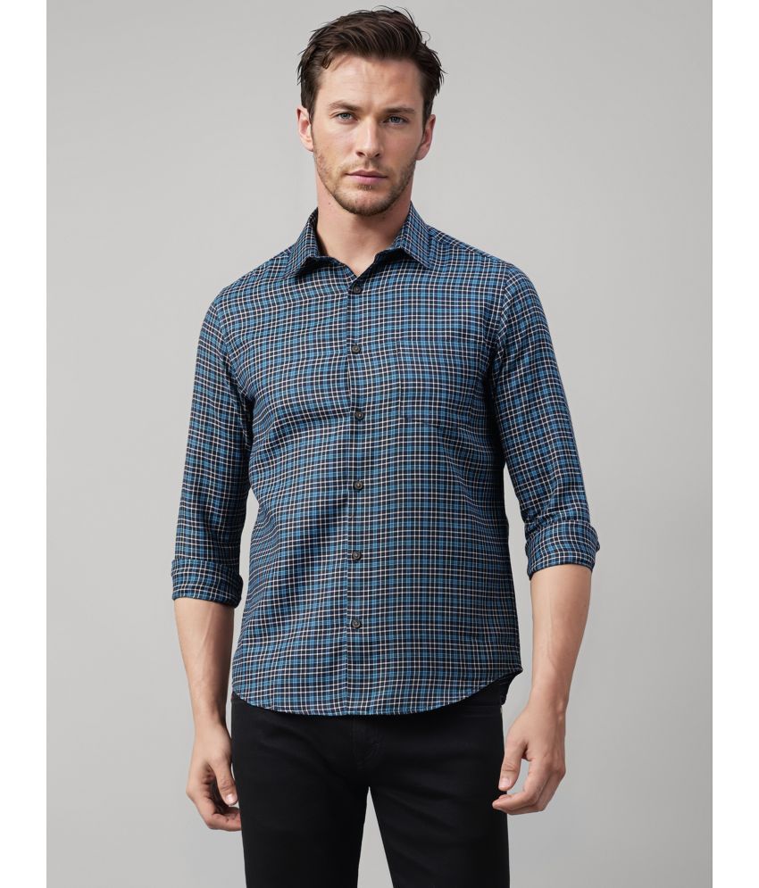     			UrbanMark Cotton Blend Slim Fit Checks Full Sleeves Men's Casual Shirt - Blue ( Pack of 1 )