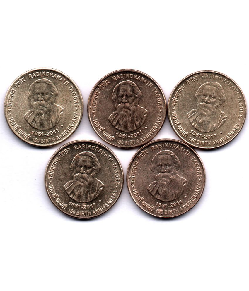     			5  /  FIVE  RS / RUPEE  RABINDRANATH TAGORE (5 PCS)  COMMEMORATIVE COLLECTIBLE-  U.N.C.