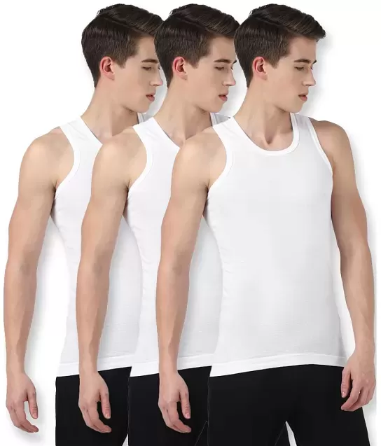 Lux Cozi Men's 100% Cotton White Vests 95 Cms (Pack of 5) - Lux Cozi at   Men's Clothing store