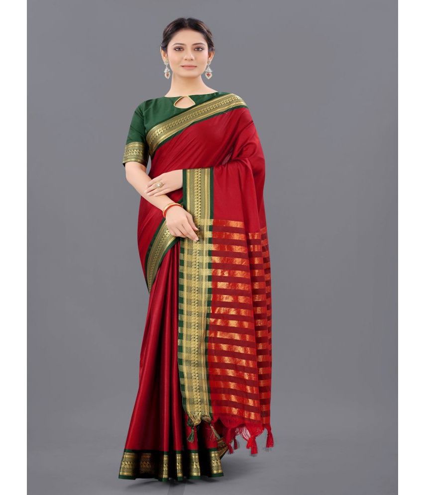     			Aika Cotton Silk Solid Saree With Blouse Piece - Maroon ( Pack of 1 )