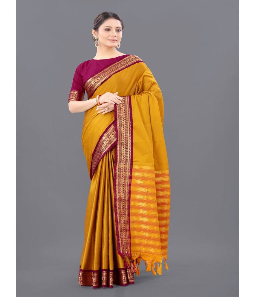     			Aika Silk Solid Saree With Blouse Piece - Yellow ( Pack of 1 )