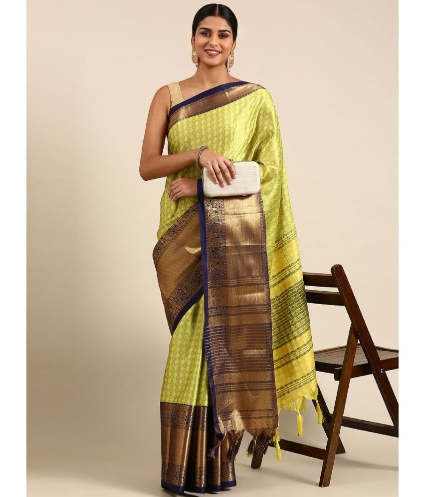     			Apnisha Cotton Silk Embellished Saree With Blouse Piece - Lime Green ( Pack of 1 )