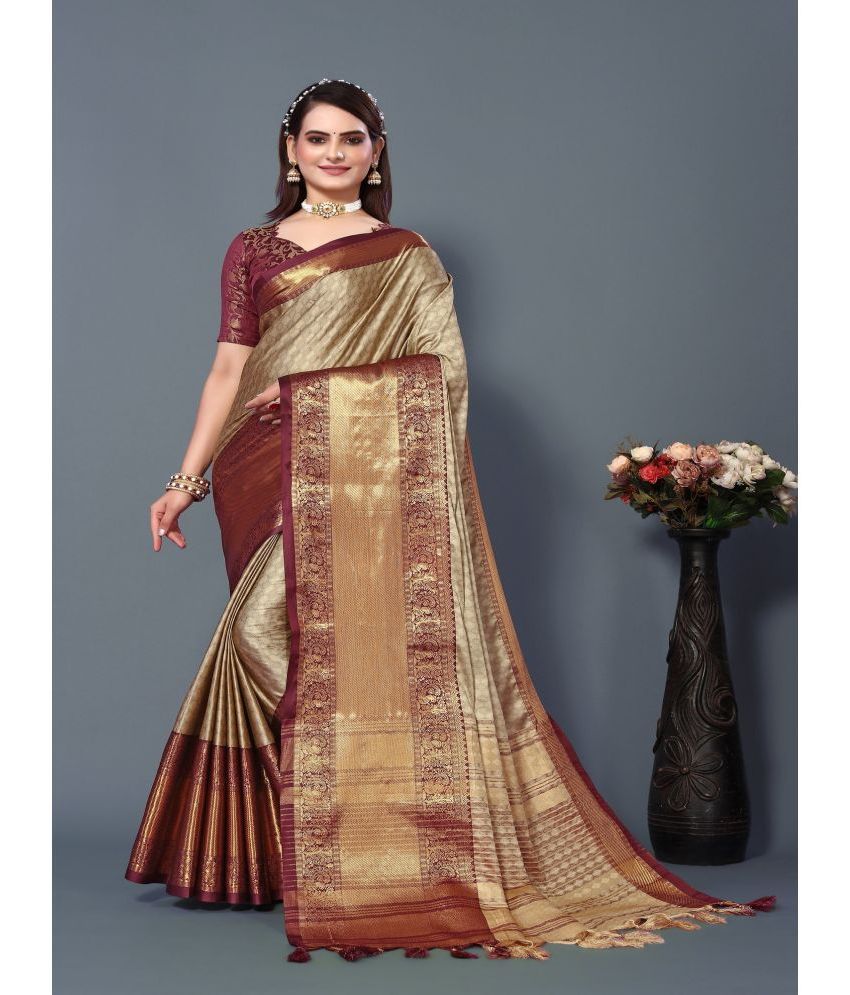     			Apnisha Silk Embellished Saree With Blouse Piece - Cream ( Pack of 1 )