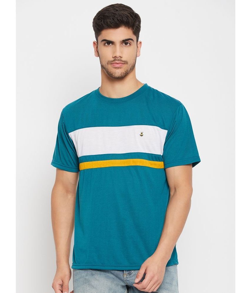     			Auxamis Cotton Blend Regular Fit Colorblock Half Sleeves Men's T-Shirt - Teal ( Pack of 1 )