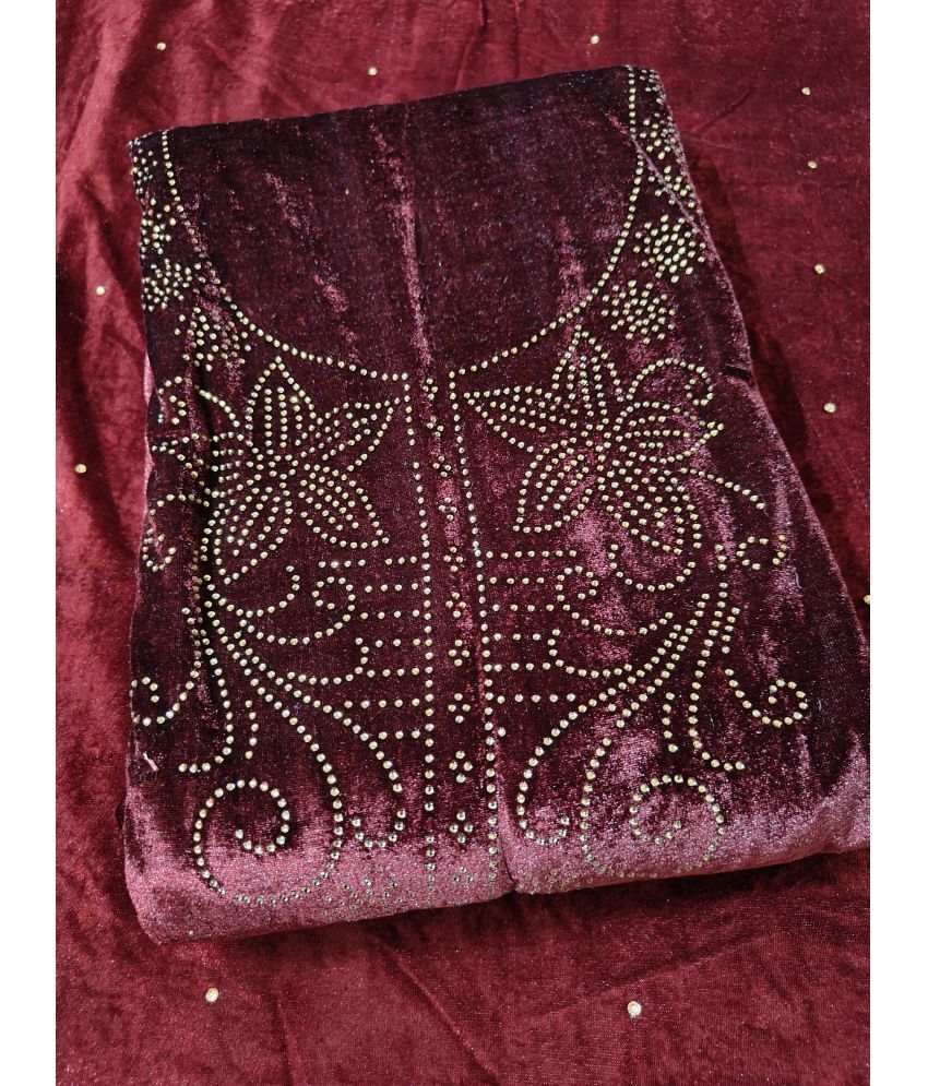     			BBQSTYLE Unstitched Velvet Embellished Dress Material - Maroon ( Pack of 1 )
