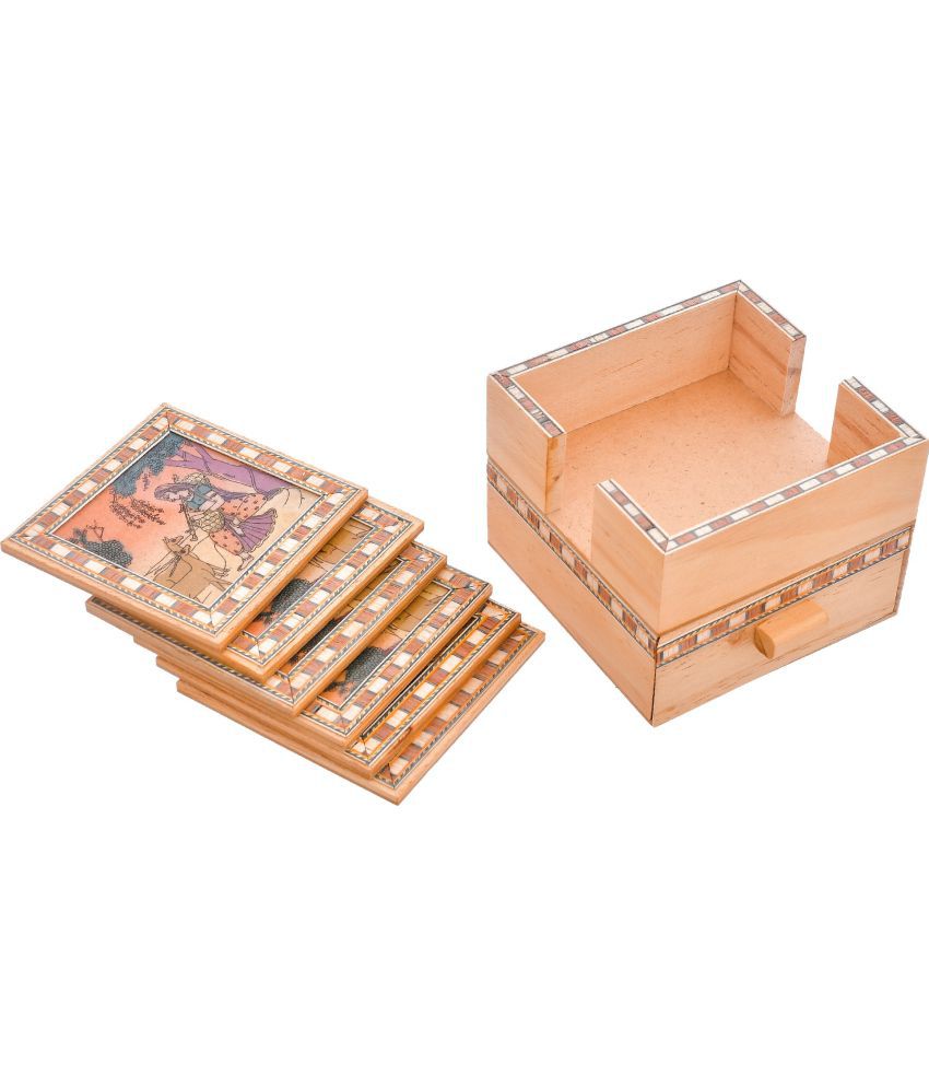     			Craftam Set of 6 Wooden Tea Coaster with holder