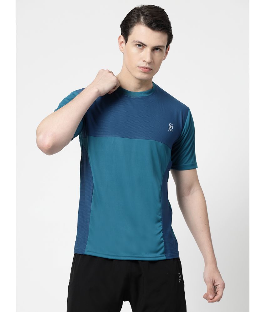     			DAFABFIT Polyester Regular Fit Colorblock Half Sleeves Men's T-Shirt - Teal Blue ( Pack of 1 )