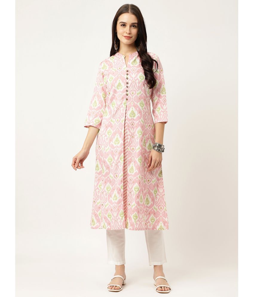     			Divena Cotton Printed Front Slit Women's Kurti - Pink ( Pack of 1 )