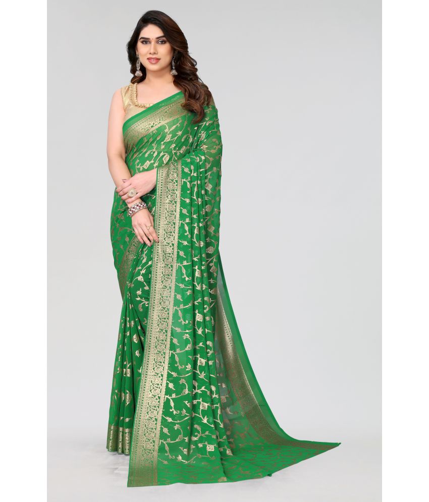     			FABMORA Georgette Printed Saree With Blouse Piece - Green ( Pack of 1 )