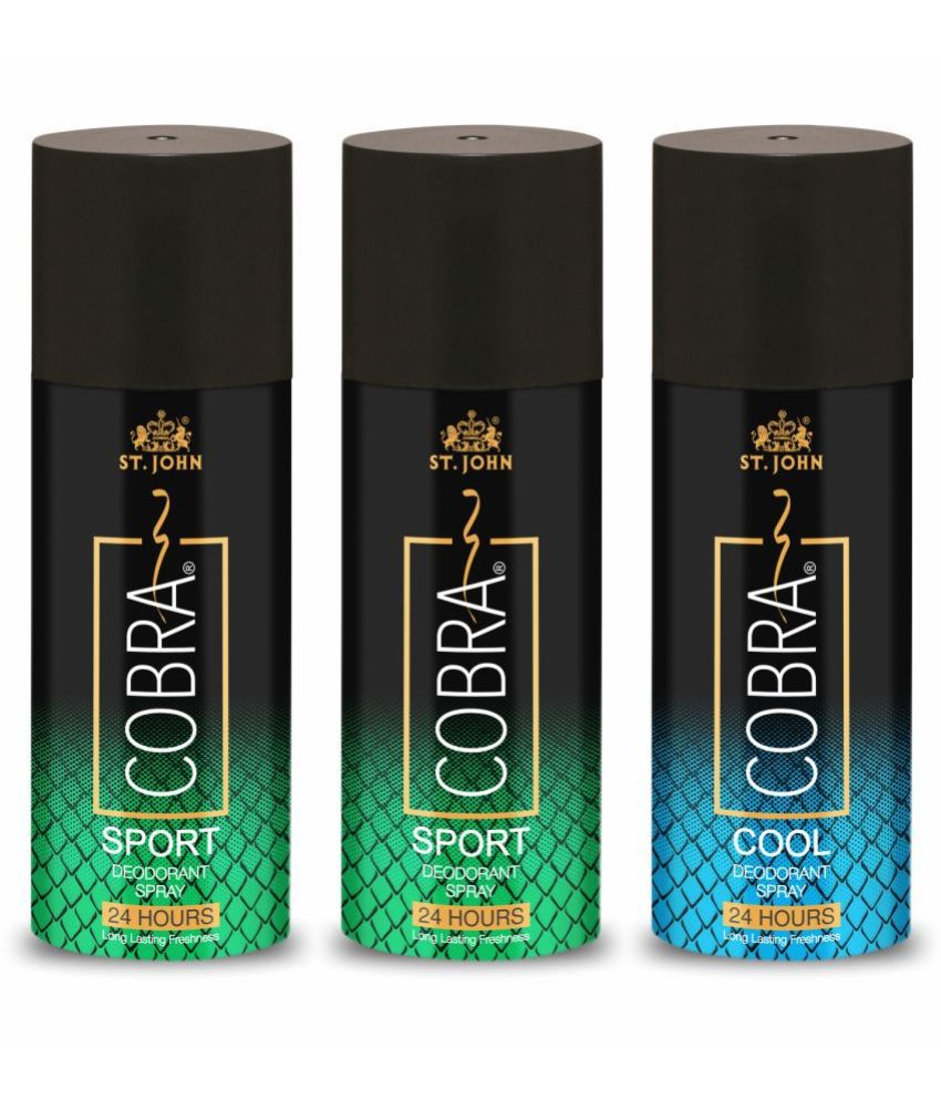     			St. John - Cobra Deo Sport 150ml*2 & Cool 150ml Deodorant Spray for Men 150 ml ( Pack of 3 )