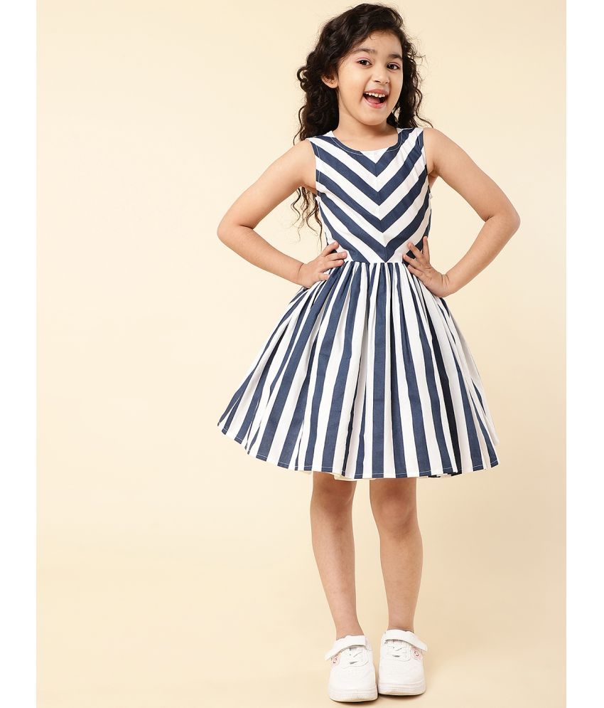     			A.T.U.N. Cotton Fit And Flare Dress For Girls ( Pack of 1 , Navy )