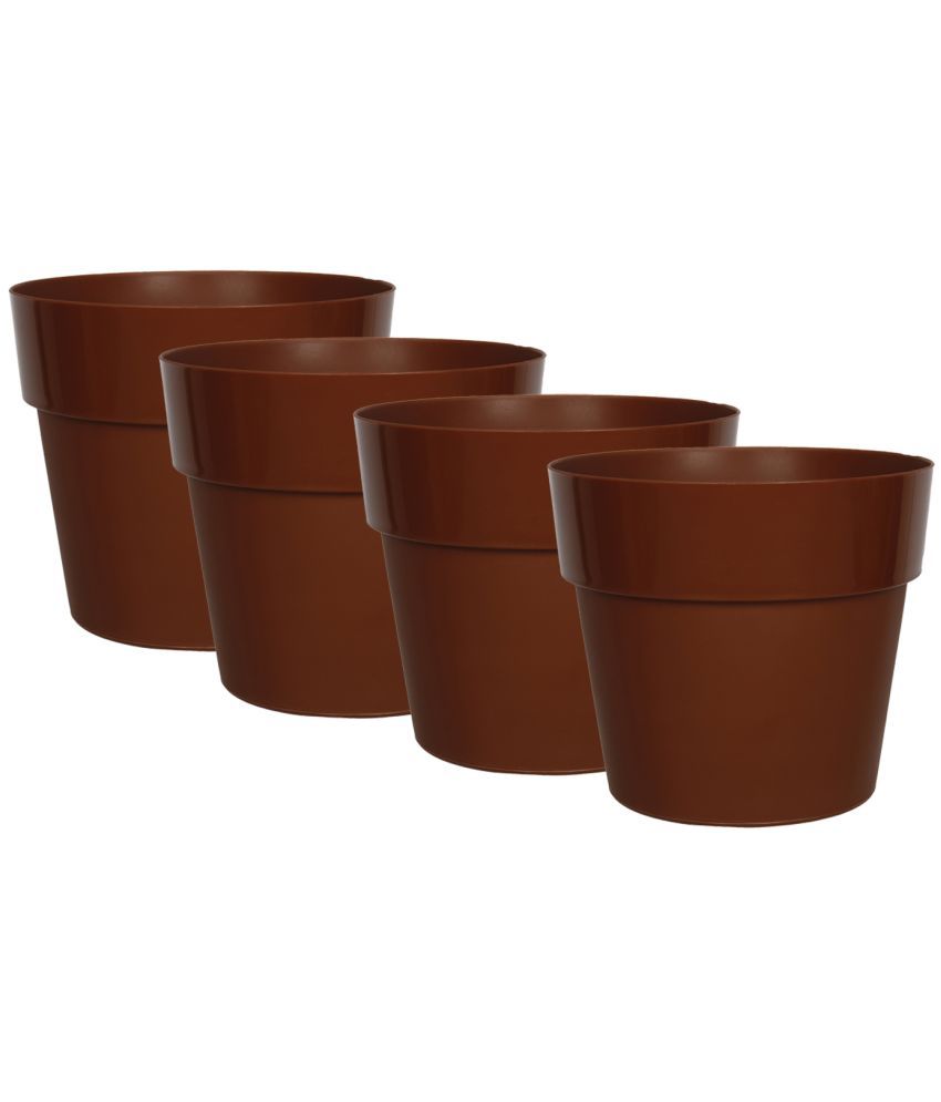     			HOMETALES Brown Color Plastic Pots & Planters for Gardening, Indoor & Outdoor ( Pack of 4 ) - 14cm (Length)