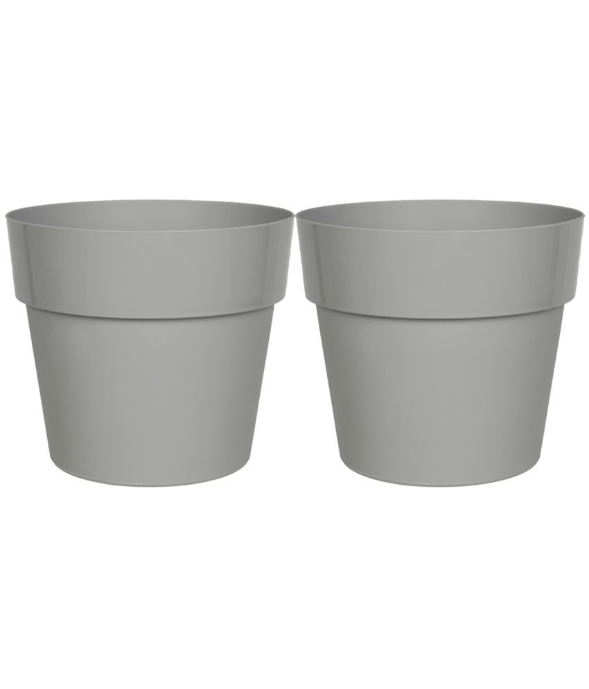     			Grey Color Plastic Pots & Planters for Gardening, Indoor & Outdoor ( Pack of 2 ) - 14cm (Length)