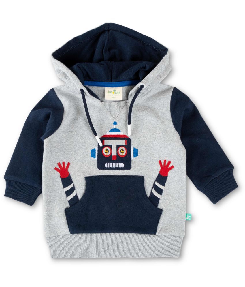     			JusCubs Boys Cotton Lycra Infants Embroidered Hoody - GREY (Pack of 1)