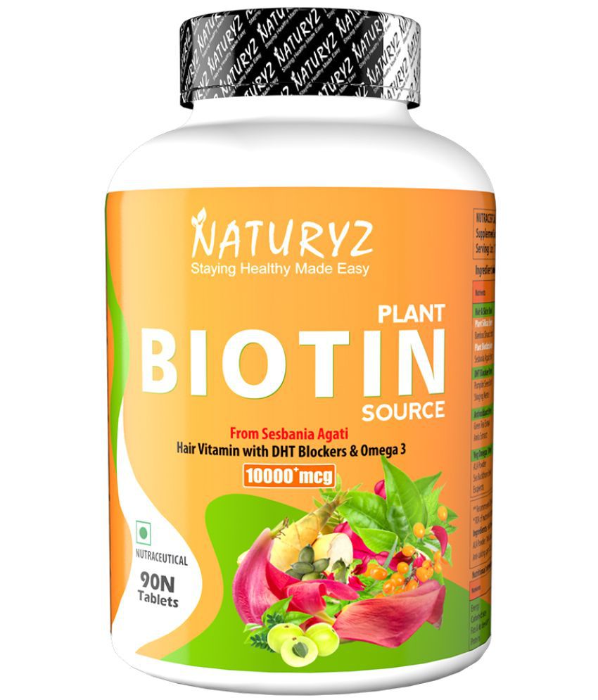     			NATURYZ 100% Plant Based Biotin with DTH Omega 3 for Strong Hairs, Nails, Glowing Skin, 90 Tablets