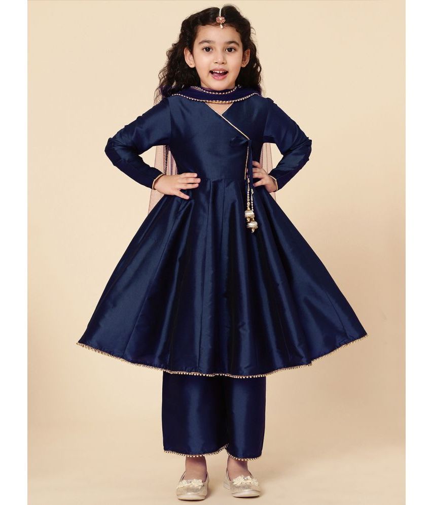     			A.T.U.N. Girls Polyester Kurta and Trousers Set ( Pack of 1 , Navy )