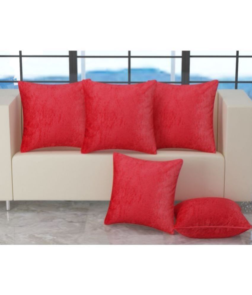     			Bigger Fish Set of 5 Velvet Textured Square Cushion Cover (40X40)cm - Red