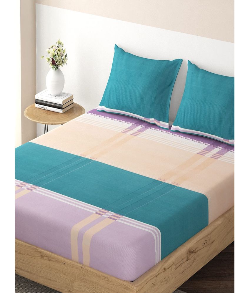     			HOKIPO Microfibre Colorblock Fitted Fitted bedsheet with 1 Pillow cover ( Single Bed ) - Blue