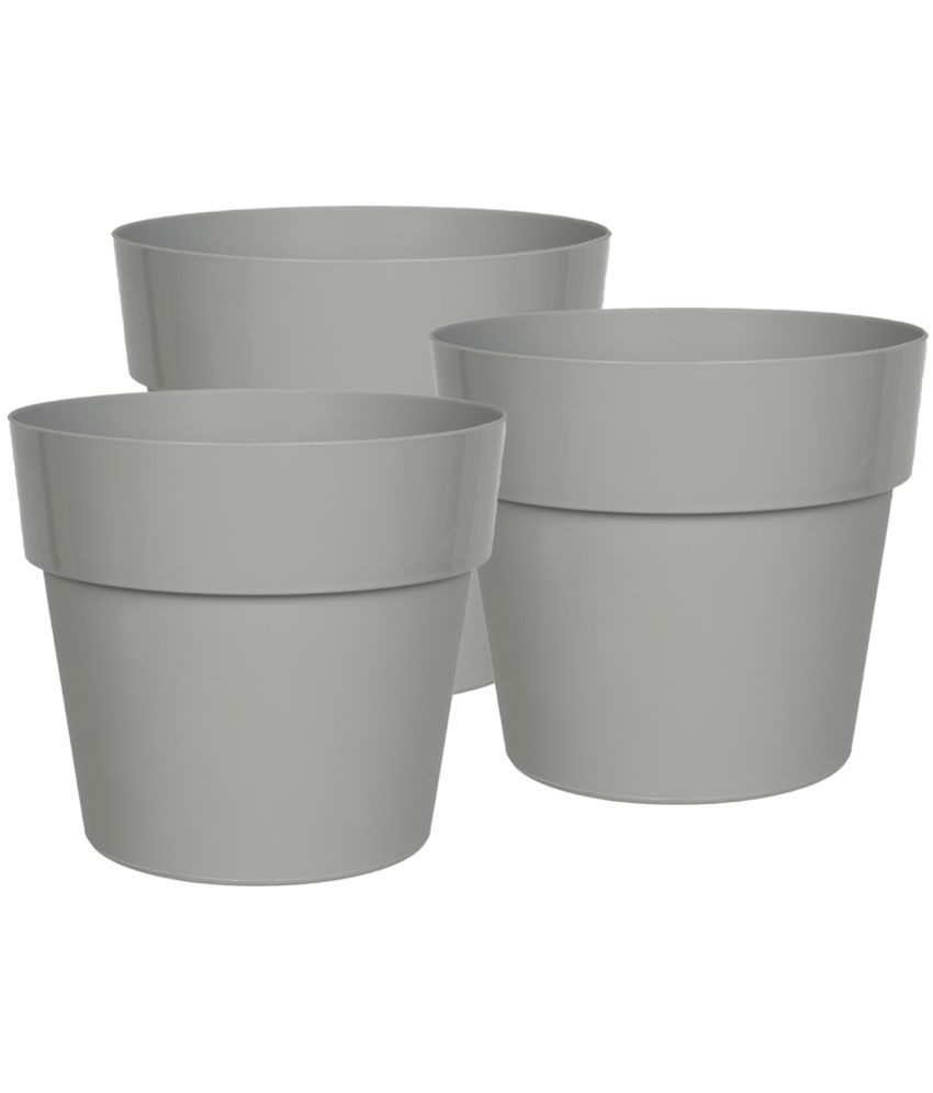     			HOMETALES Grey Color Plastic Pots & Planters for Gardening, Indoor & Outdoor ( Pack of 3 ) - 16cm (Length)