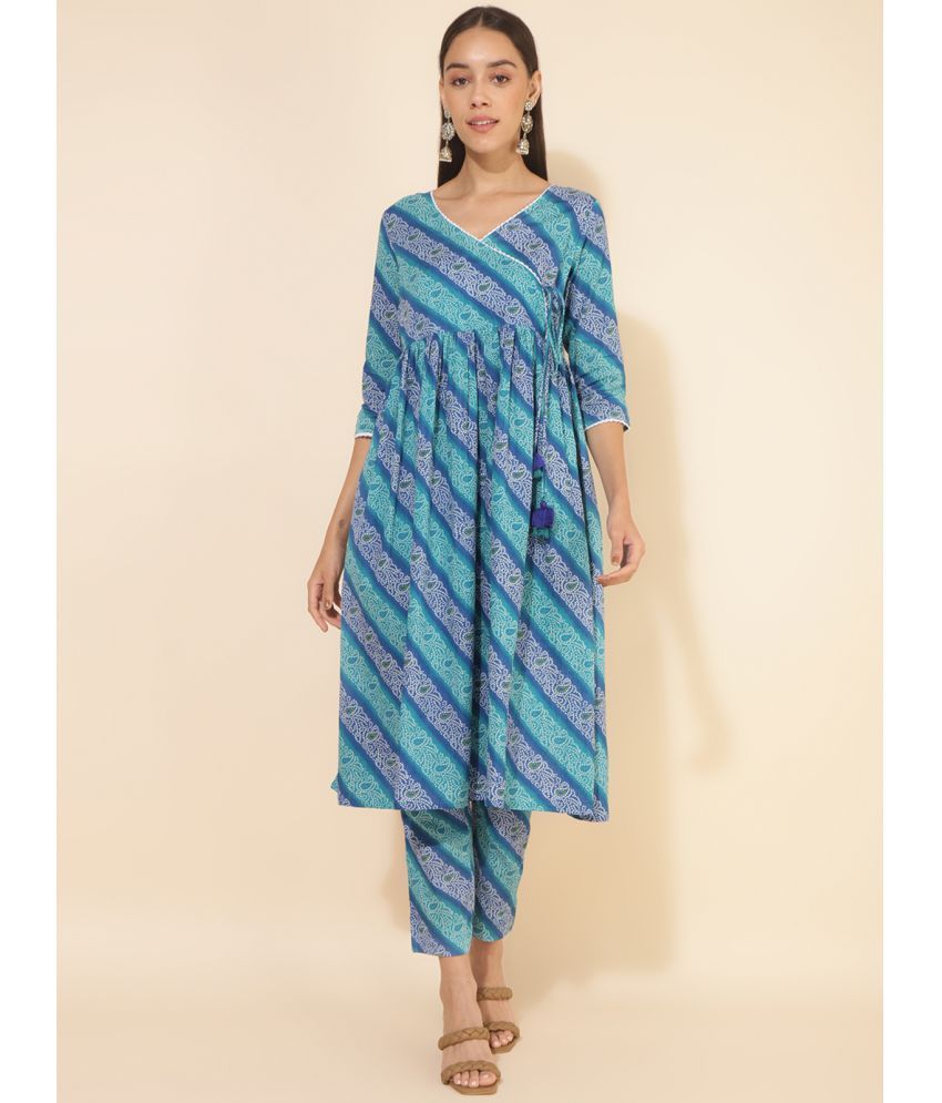     			Janasya Women's Teal Blue Cotton Bandhani Printed Co-Ord Set