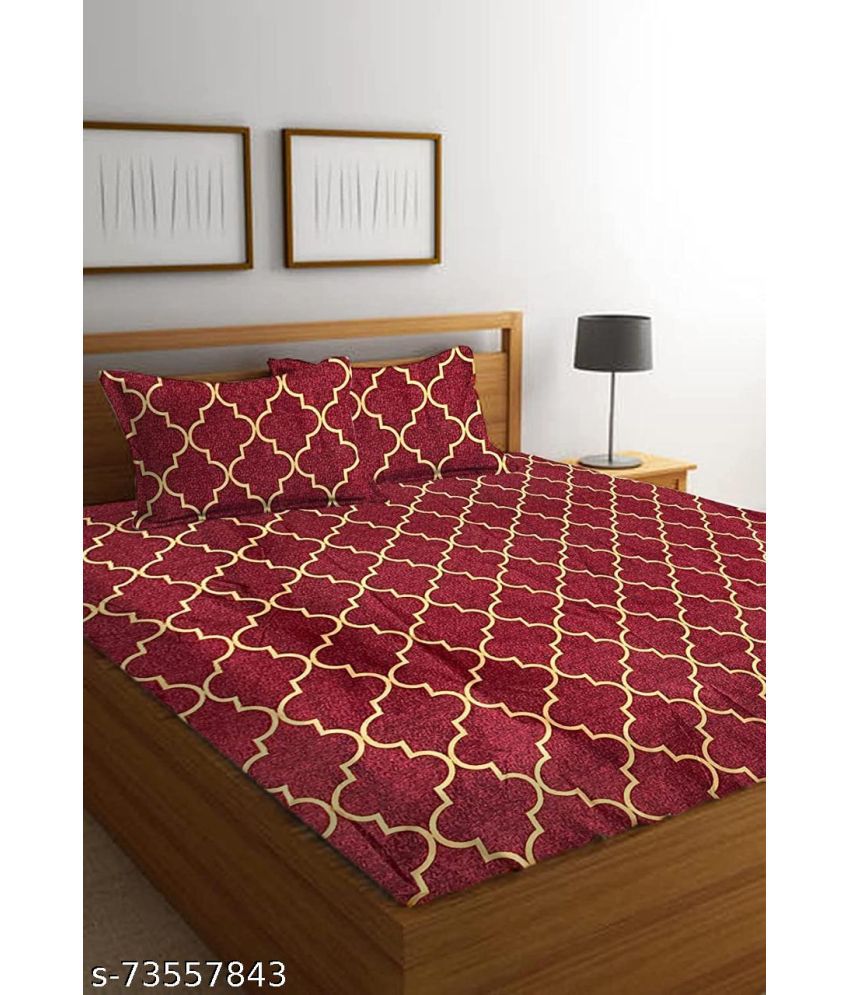     			Koli collections Poly Cotton Abstract Printed 1 Bedsheet with 2 Pillow Covers - Red
