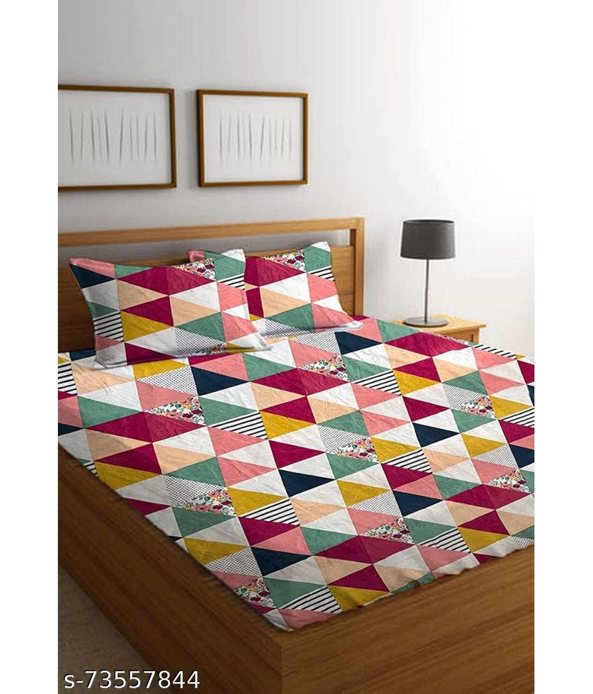     			Koli collections Poly Cotton Abstract Printed 1 Bedsheet with 2 Pillow Covers - Multi