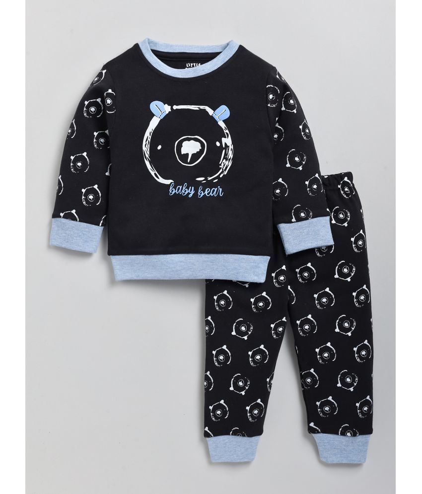     			Little Smart Black & Blue Cotton Unisex Sweatshirt & Jogger Set ( Pack of 1 )