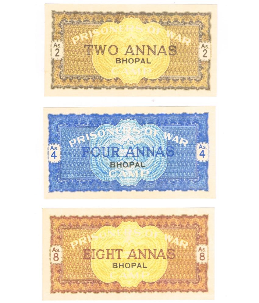     			Set of 3 British India POW ANNA Bhopal Issue Note coupon only for school Exhibition & collection.