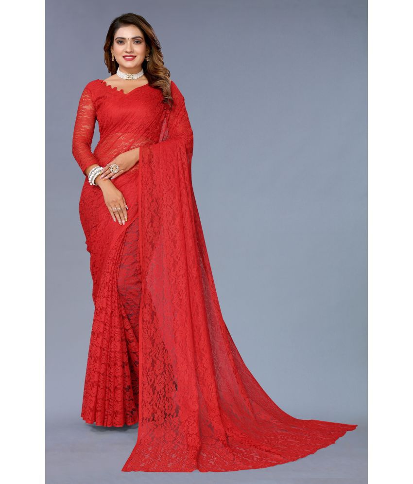     			VANRAJ CREATION Net Self Design Saree With Blouse Piece - Red ( Pack of 1 )