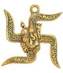 Metal Wall Hanging Of Lord Ganesha On Swastik Showpiece (Pack of 1)