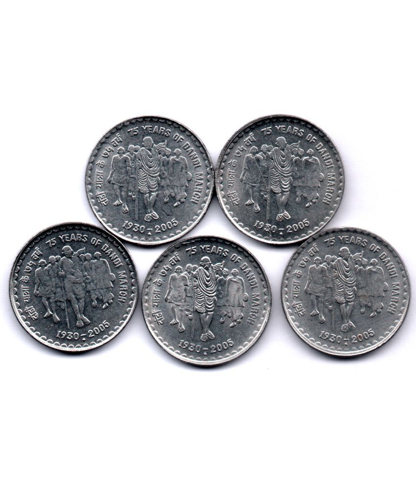     			5  /  FIVE  RS / RUPEE  75 YEARS OF DANDI MARCH (5 PCS)  COMMEMORATIVE COLLECTIBLE-  U.N.C.