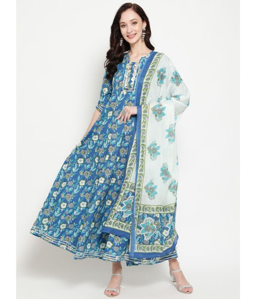     			Antaran Cotton Printed Kurti With Pants Women's Stitched Salwar Suit - Blue ( Pack of 1 )