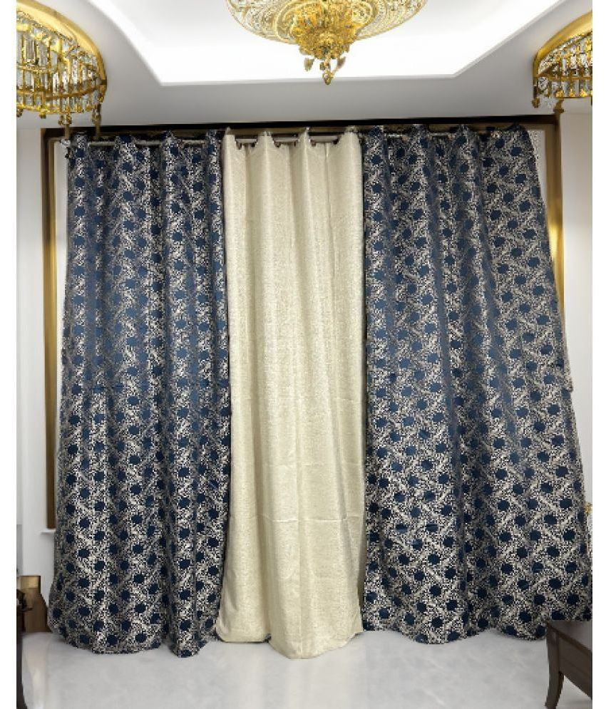     			Finesse Decor Abstract Room Darkening Eyelet Curtain 7 ft ( Pack of 3 ) - Blue